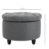 HOMCOM Storage Ottoman Bench Round Button Tufted Linen-touch Grey for Living Room Bedroom