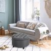 HOMCOM Storage Ottoman Bench Round Button Tufted Linen-touch Grey for Living Room Bedroom