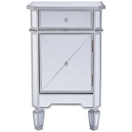 1 Door Storage Cabinet with 1 Drawer and Mirror Inserts, Gray and Silver