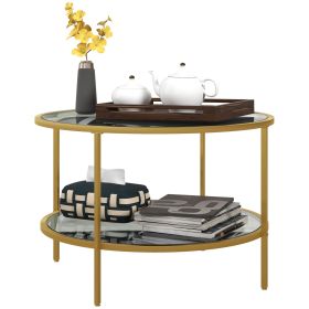 HOMCOM Modern 2-Tier Round Side Table with Tempered Glass Top Steel Frame Sofa End Table for Living Room Small Accent Furniture (Color: default)