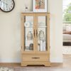 Glass Cabinet Lighted Glass Cabinet Curio Display Cabinet with Adjustable Glass Shelves 2 Doors and 1 drawer Cabinet Bulb Included Cherry