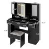 Large Vanity Table Set with LED Lighted Mirror and 2 DIY Pegboards, 5 Hooks, Vanity Desk with Charging Station, Makeup Table with Drawers