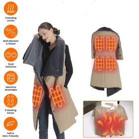 USB Heated Blanket Electric Heated Poncho Shawl Wrap Throw with Zipper Arm Holes Pocket 3 Heating Levels 6 Zones Dual Switch 5V/2A Machine Washable fo (Color: as picture)