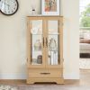 Glass Cabinet Lighted Glass Cabinet Curio Display Cabinet with Adjustable Glass Shelves 2 Doors and 1 drawer Cabinet Bulb Included Cherry
