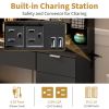 Large Vanity Table Set with LED Lighted Mirror and 2 DIY Pegboards, 5 Hooks, Vanity Desk with Charging Station, Makeup Table with Drawers