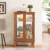 2 Doors Curio Cabinet with Tempered Glass Doors, Curio Cabinets with Mirrored Back Panel and Adjustable Shelves, Lighted Display Cabinet for Home